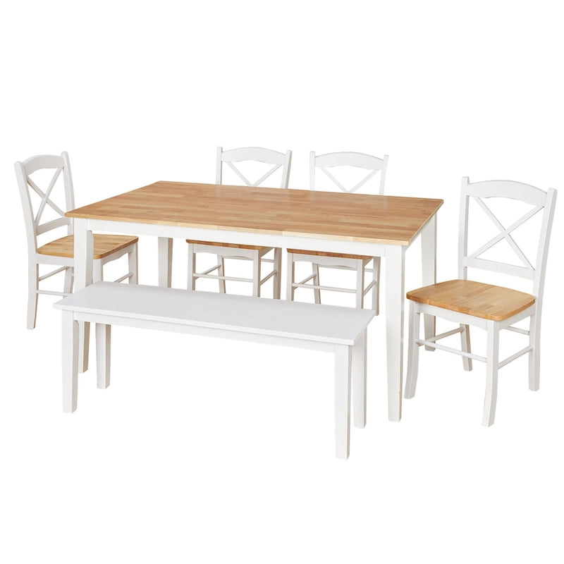 Table à manger X-Back en bois d'hévéa, finition blanc naturel