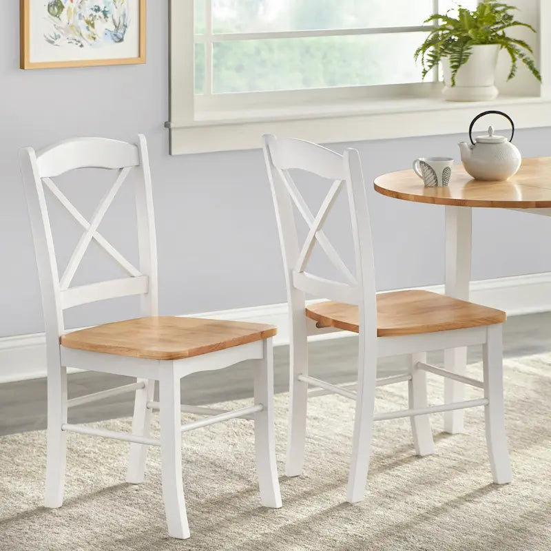 Table à manger X-Back en bois d'hévéa, finition blanc naturel