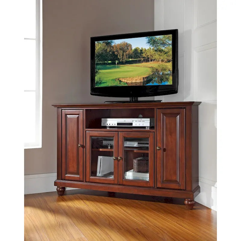 Meuble TV d'angle en bois de 48 pouces, finition acajou vintage