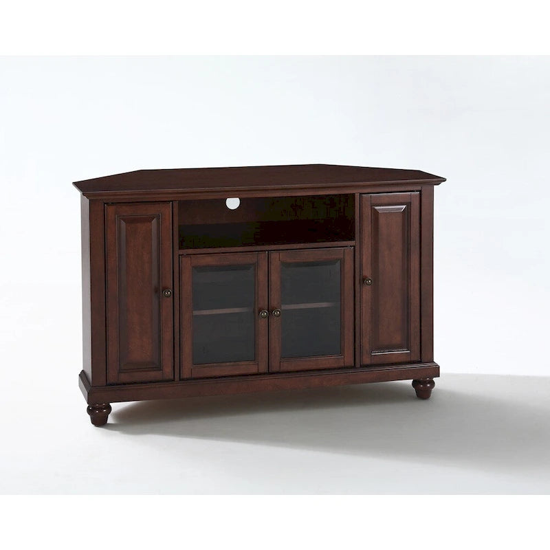Meuble TV d'angle en bois de 48 pouces, finition acajou vintage