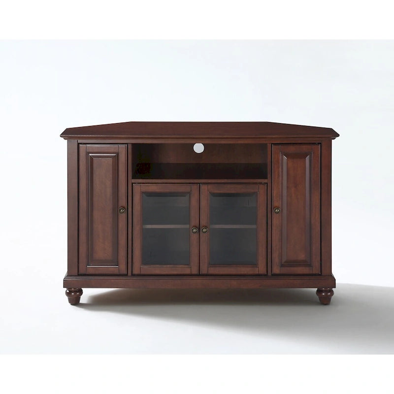 Meuble TV d'angle en bois de 48 pouces, finition acajou vintage