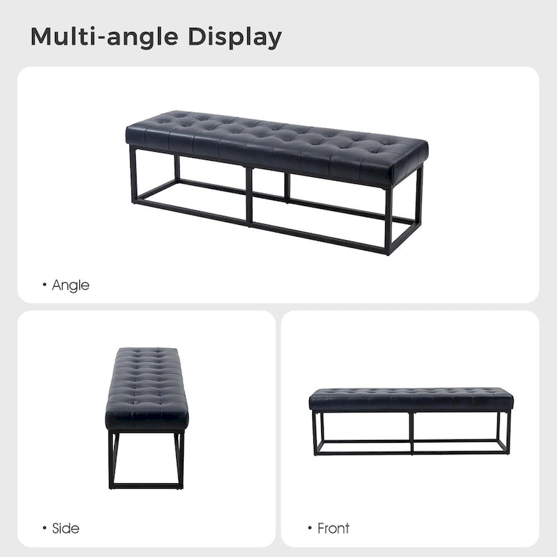 Banc de chambre à coucher classique capitonné en cuir véritable avec base en métal