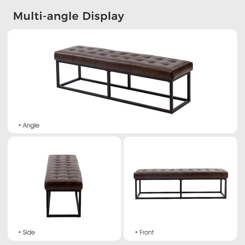 Banc de chambre à coucher classique capitonné en cuir véritable avec base en métal