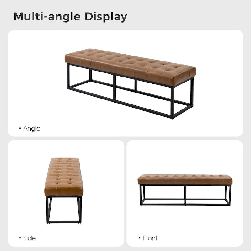 Banc de chambre à coucher classique capitonné en cuir véritable avec base en métal