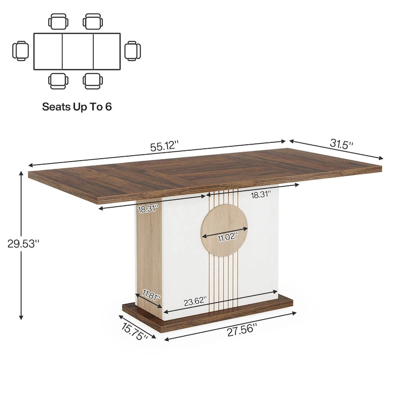Table à manger rectangulaire en bois de 55 pouces pour cuisine et salle à manger