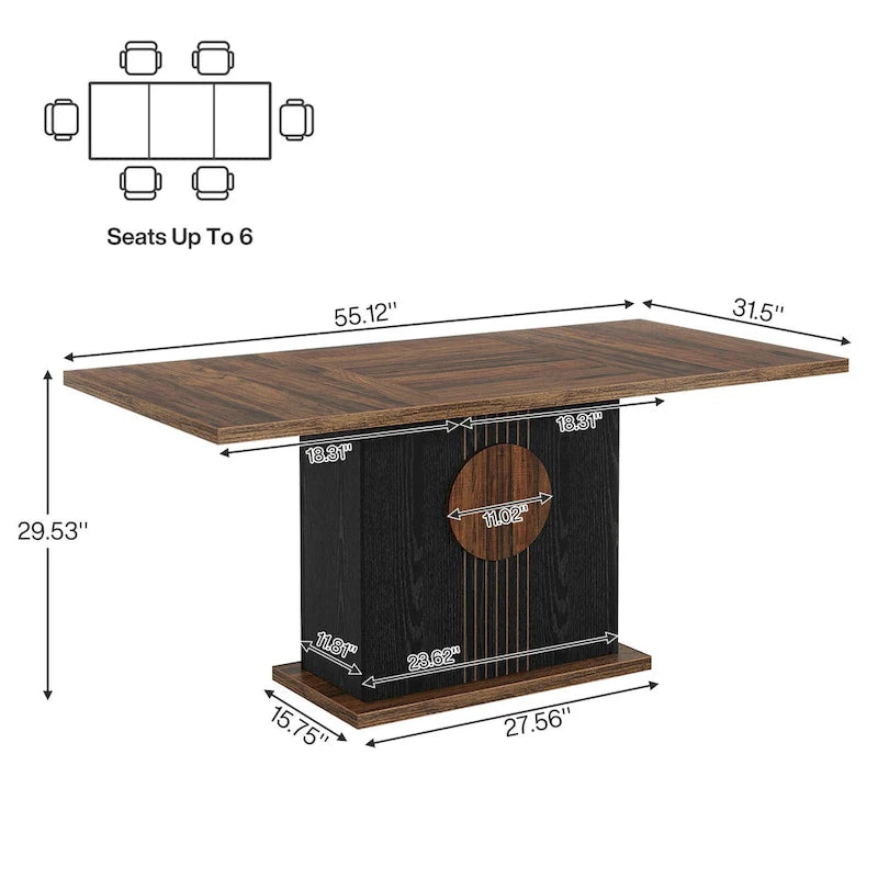 Table à manger rectangulaire en bois de 55 pouces pour cuisine et salle à manger
