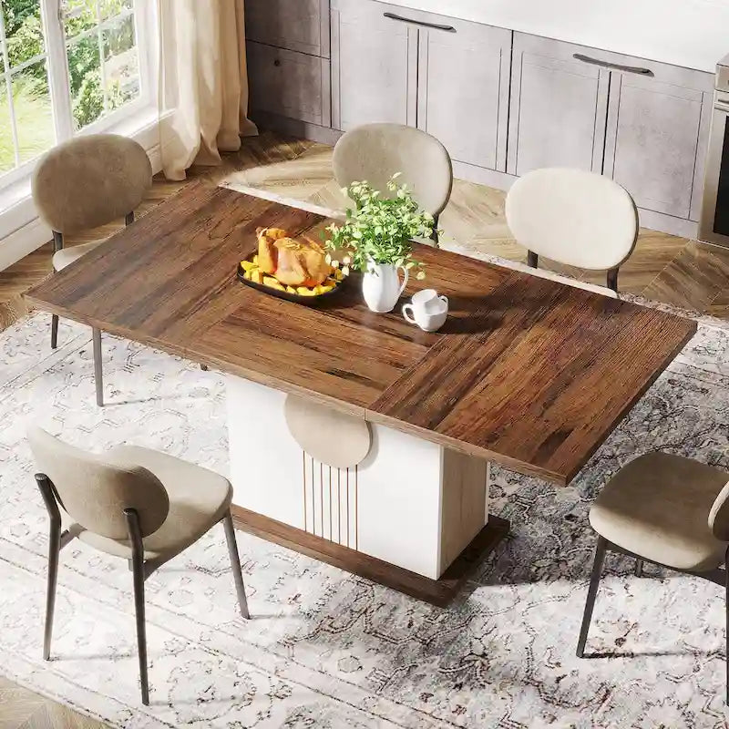 Table à manger rectangulaire en bois de 55 pouces pour cuisine et salle à manger