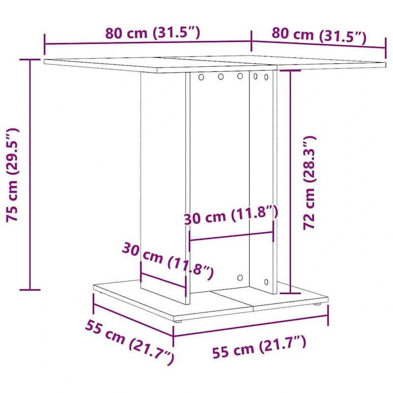 Table à manger blanche 80x80x75 cm en bois d'ingénierie