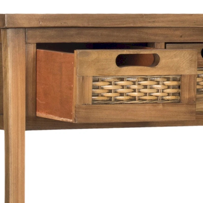 Console 3 tiroirs d'aspect vieilli avec façades en osier