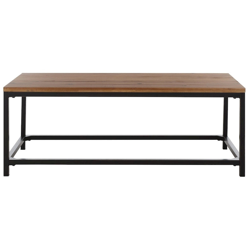 Table basse industrielle en bois recyclé avec cadre en métal noir