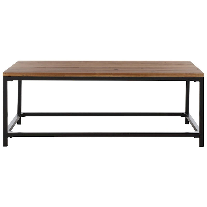 Table basse industrielle en bois recyclé avec cadre en métal noir
