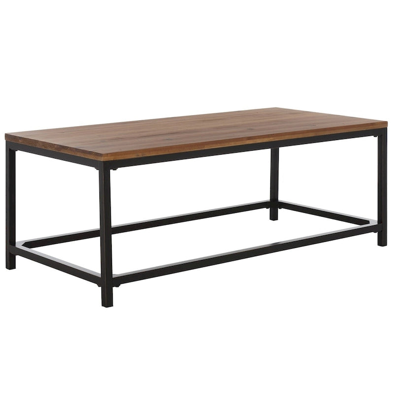 Table basse industrielle en bois recyclé avec cadre en métal noir
