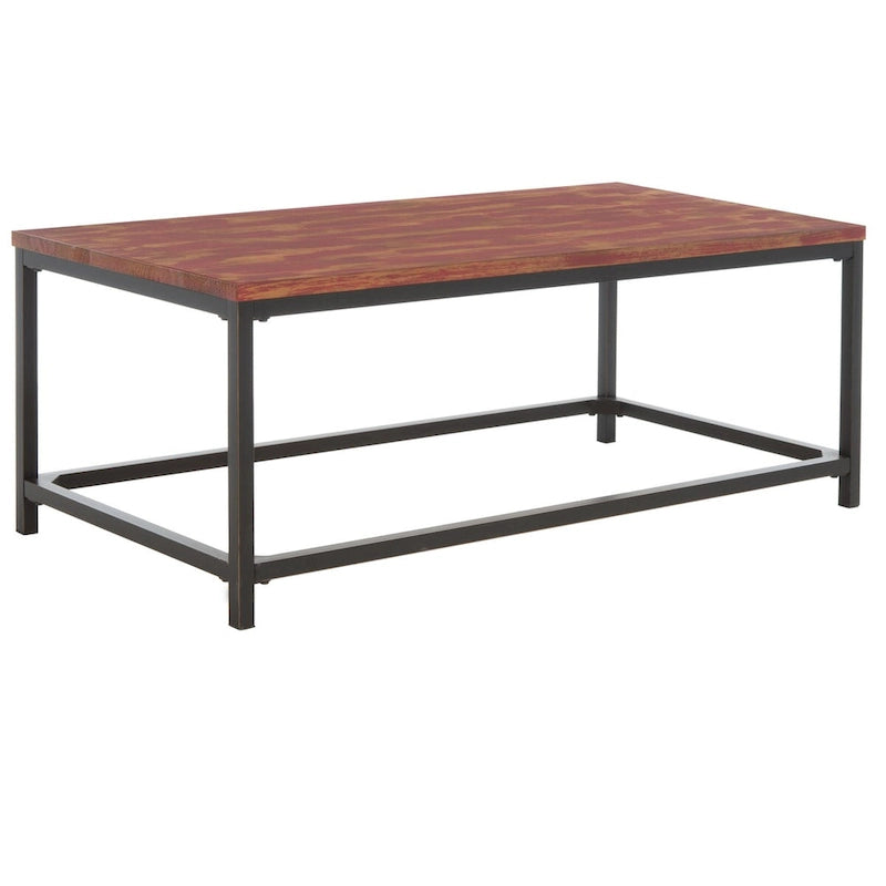 Table basse industrielle en bois recyclé avec cadre en métal noir