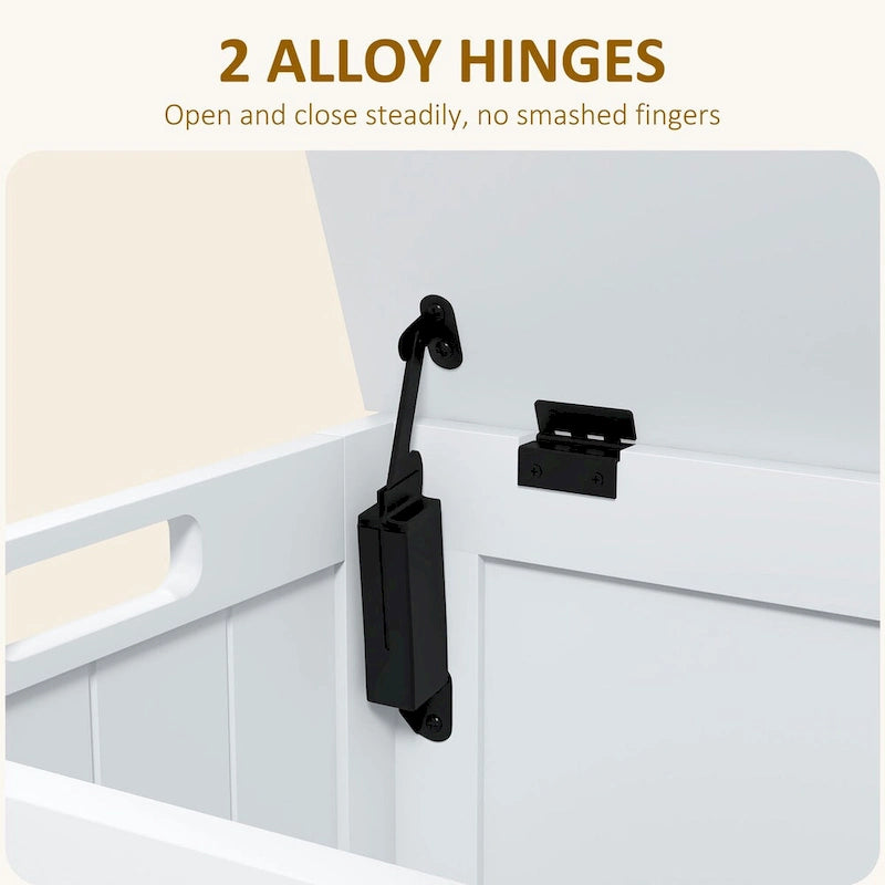 Coffre de rangement en bois avec charnières de sécurité et poignées découpées, coffre de rangement moderne