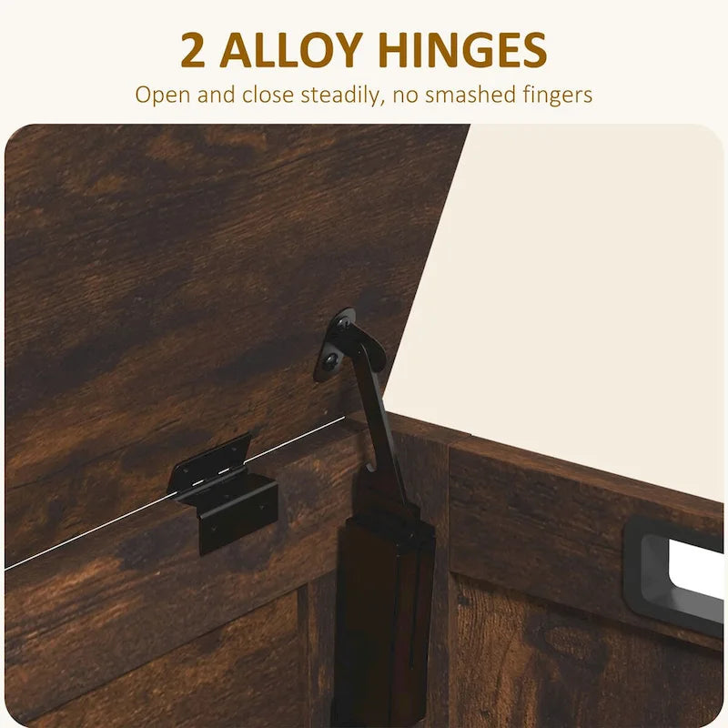 Coffre de rangement en bois avec charnières de sécurité et poignées découpées, coffre de rangement moderne