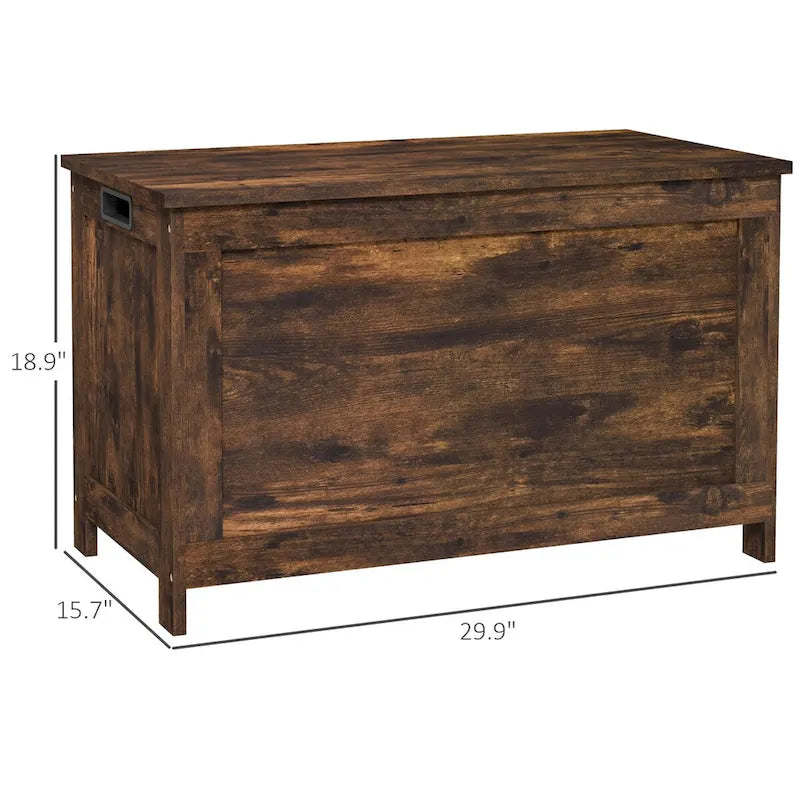 Coffre de rangement en bois avec charnières de sécurité et poignées découpées, coffre de rangement moderne