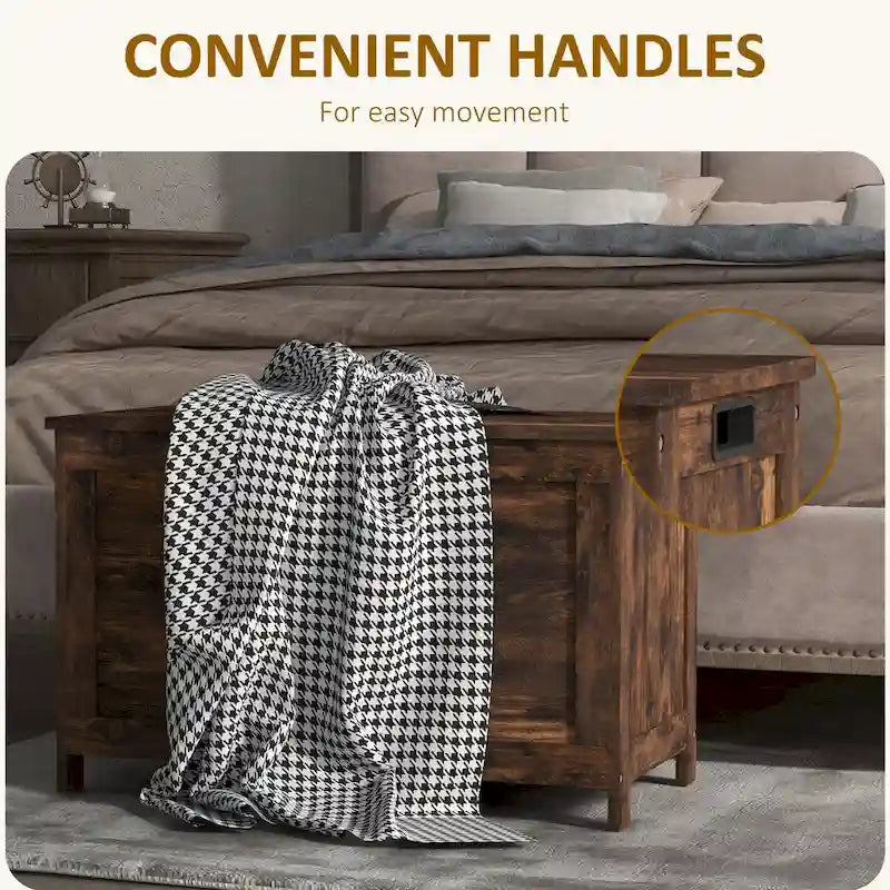 Coffre de rangement en bois avec charnières de sécurité et poignées découpées, coffre de rangement moderne