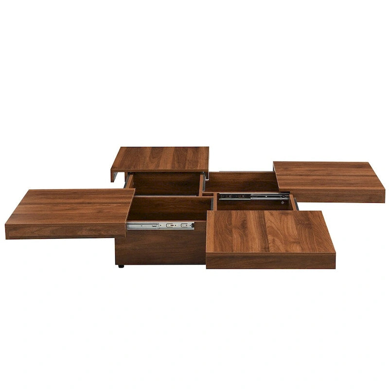 Table basse carrée à profil bas avec plateau coulissant et rangement caché