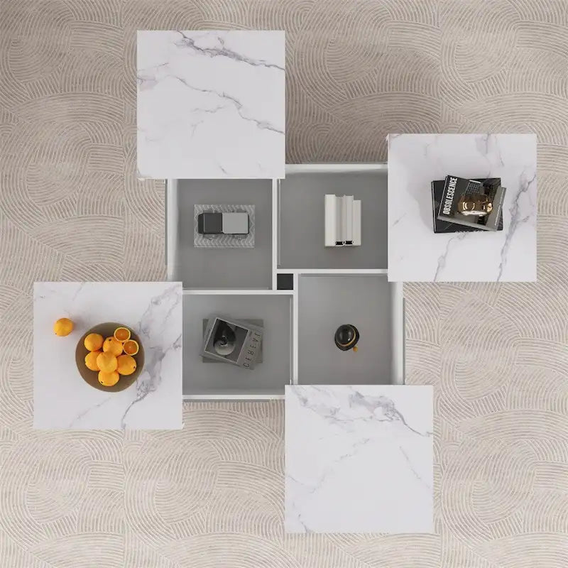 Table basse carrée à profil bas avec plateau coulissant et rangement caché