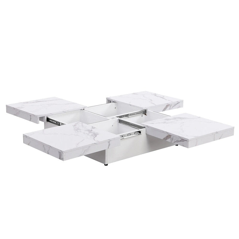 Table basse carrée à profil bas avec plateau coulissant et rangement caché