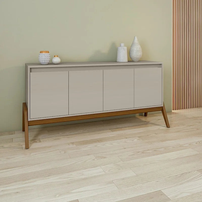 Buffet Mid-Century Modern avec portes à fermeture douce et pieds en bois