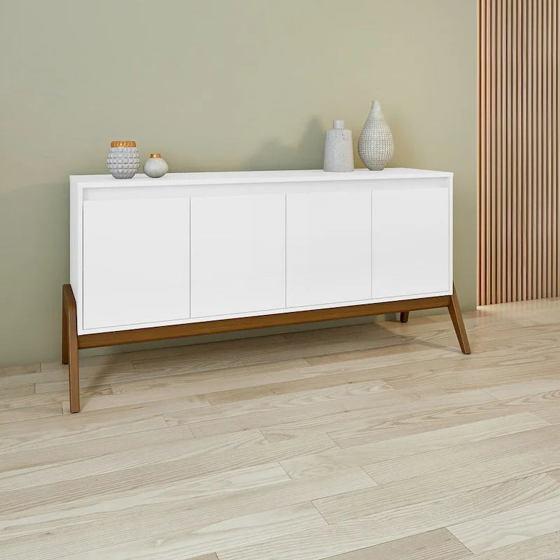 Buffet Mid-Century Modern avec portes à fermeture douce et pieds en bois
