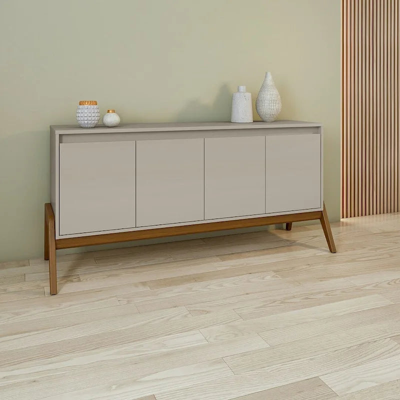 Buffet Mid-Century Modern avec portes à fermeture douce et pieds en bois