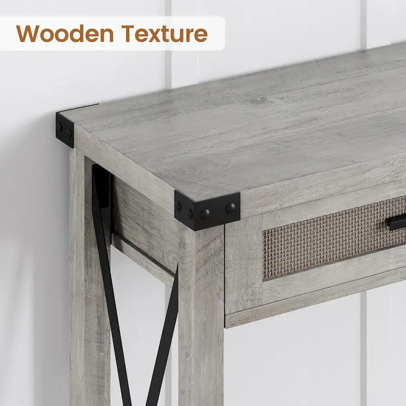 Console en rotin avec tiroirs, table de canapé de style rustique