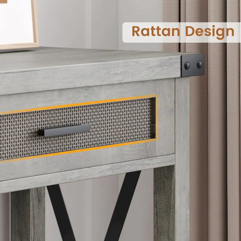 Console en rotin avec tiroirs, table de canapé de style rustique