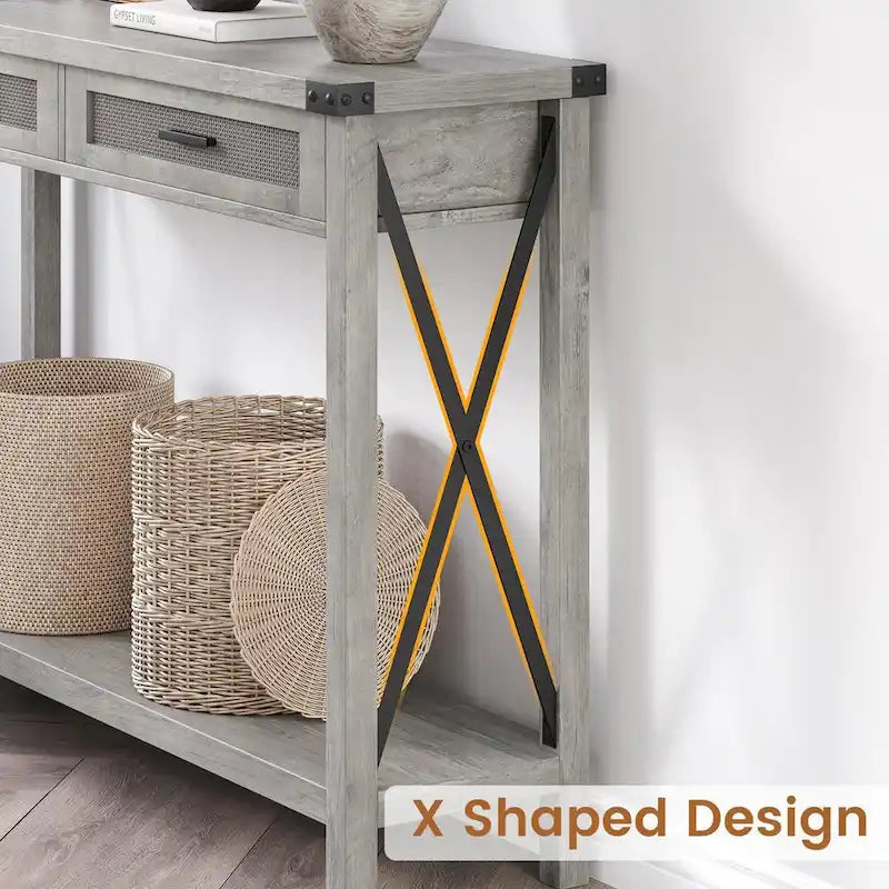 Console en rotin avec tiroirs, table de canapé de style rustique