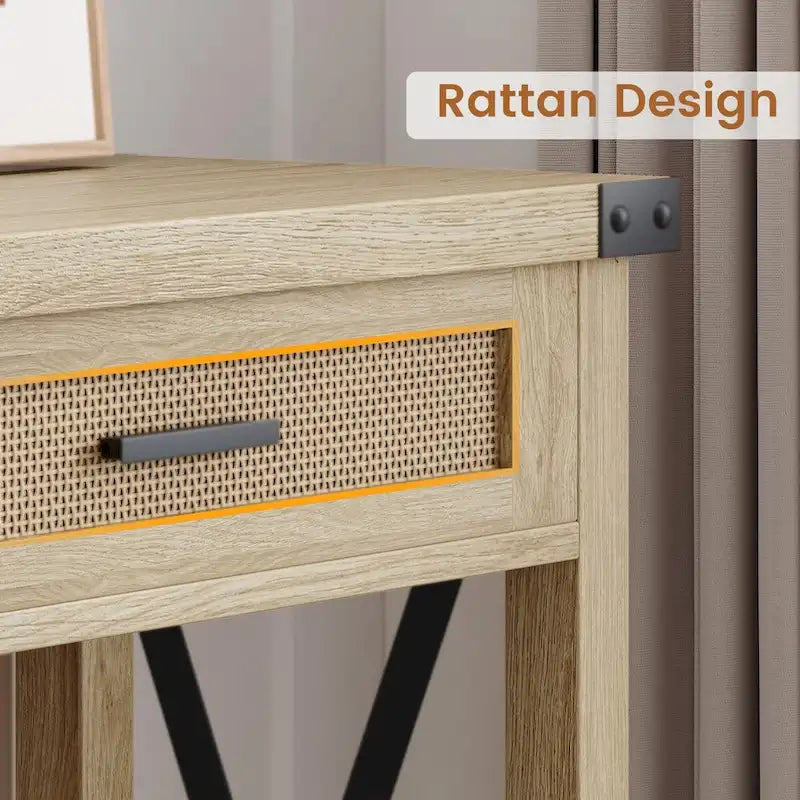 Console en rotin avec tiroirs, table de canapé de style rustique