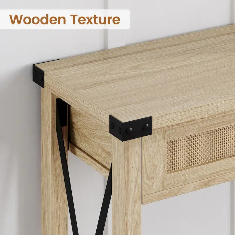 Console en rotin avec tiroirs, table de canapé de style rustique
