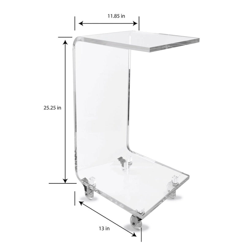 Table d'appoint moderne en acrylique avec roulettes