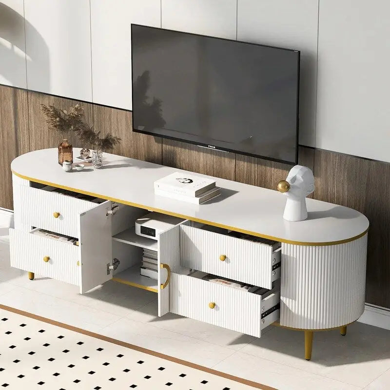 Modern TV Stand for TVs up to 80 Inches, Entertainment Center with Drawers and Cabinet