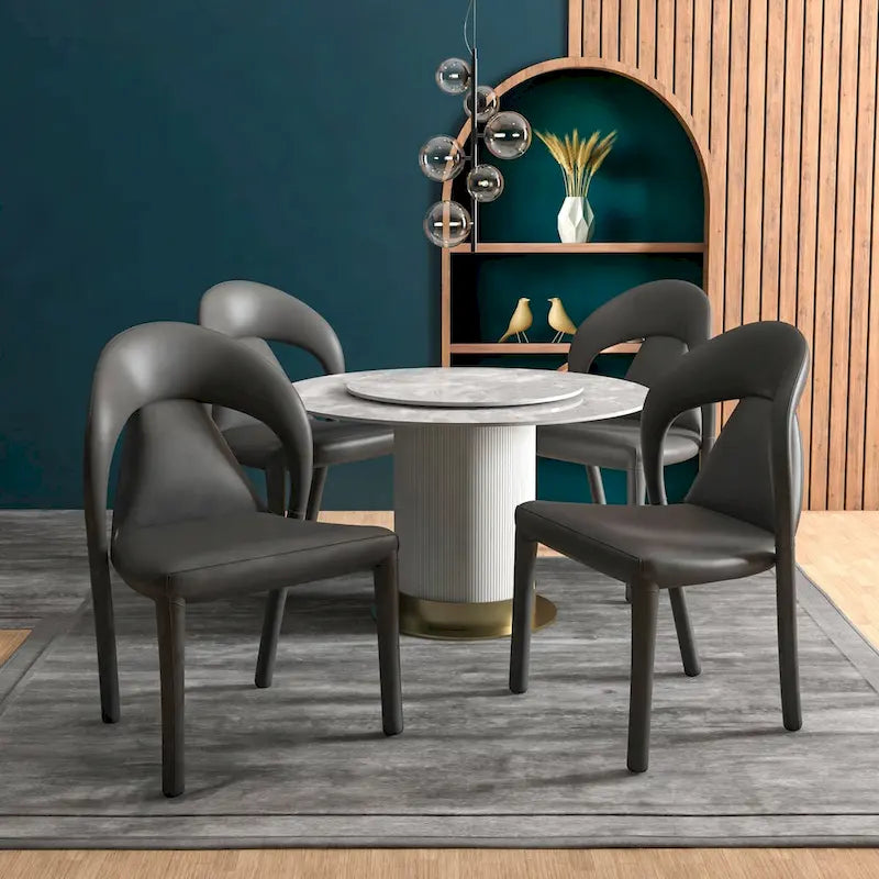 Chaise de salle à manger moderne en similicuir rembourré avec pieds en acier