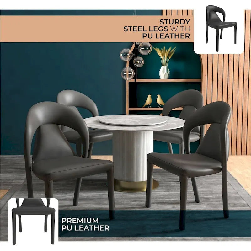Chaise de salle à manger moderne en similicuir rembourré avec pieds en acier