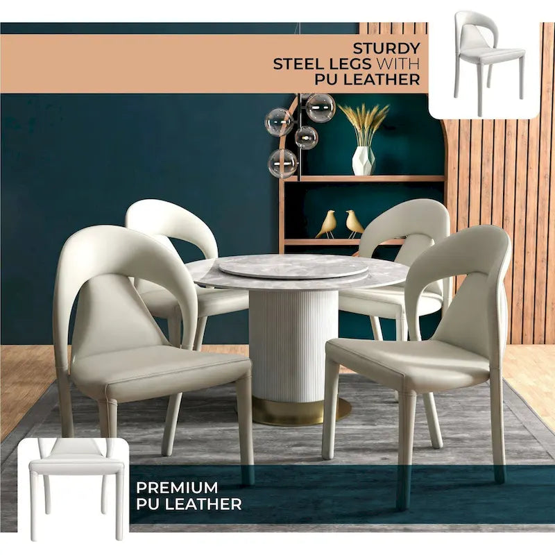 Chaise de salle à manger moderne en similicuir rembourré avec pieds en acier
