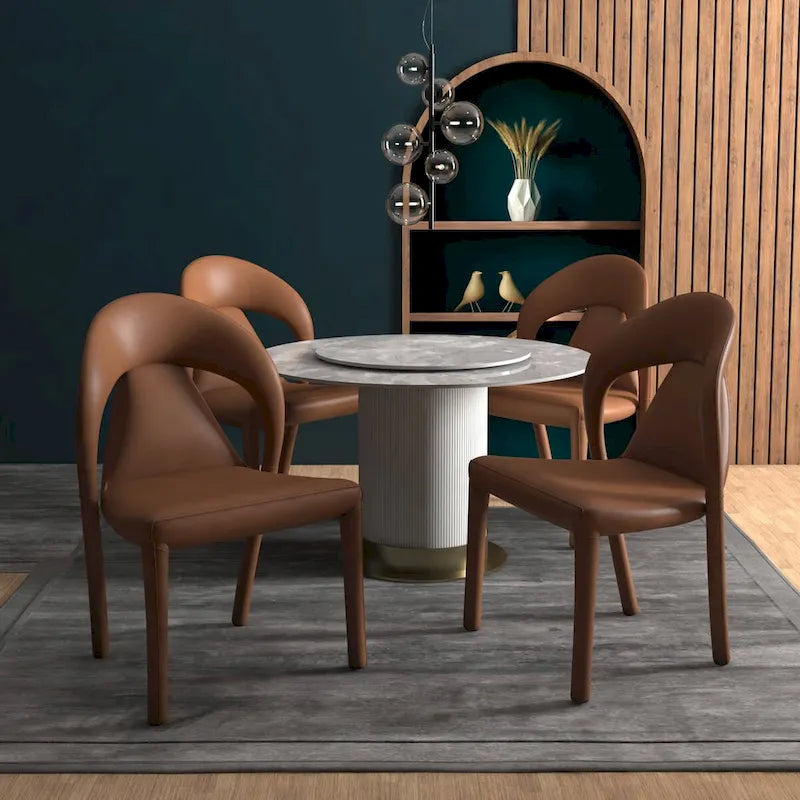 Chaise de salle à manger moderne en similicuir rembourré avec pieds en acier