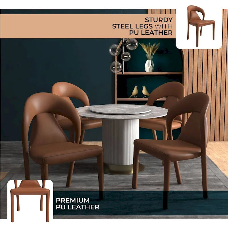 Chaise de salle à manger moderne en similicuir rembourré avec pieds en acier