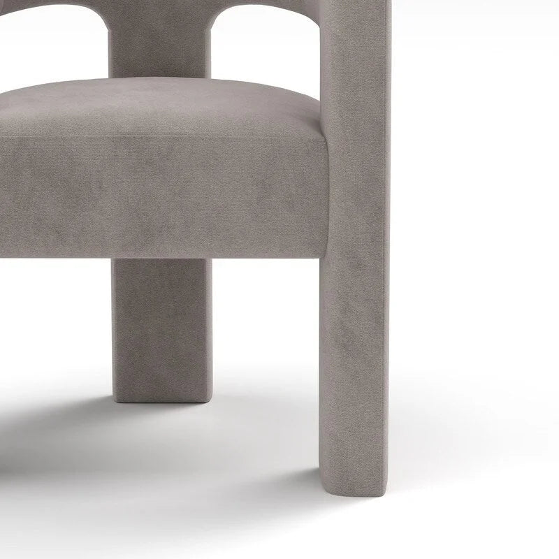 Chaise de salle à manger d'appoint en velours capitonnée, dossier ajouré, avec accoudoirs