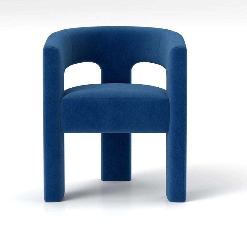 Chaise de salle à manger d'appoint en velours capitonnée, dossier ajouré, avec accoudoirs