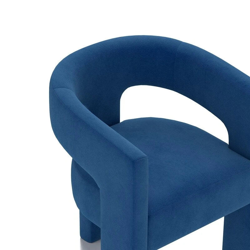 Chaise de salle à manger d'appoint en velours capitonnée, dossier ajouré, avec accoudoirs