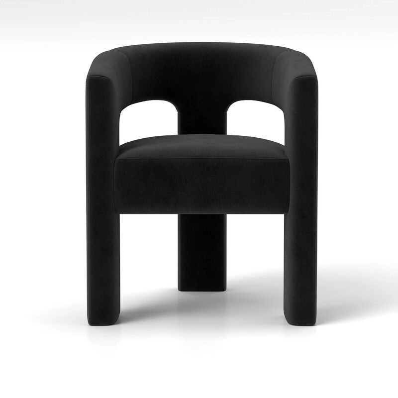 Chaise de salle à manger d'appoint en velours capitonnée, dossier ajouré, avec accoudoirs