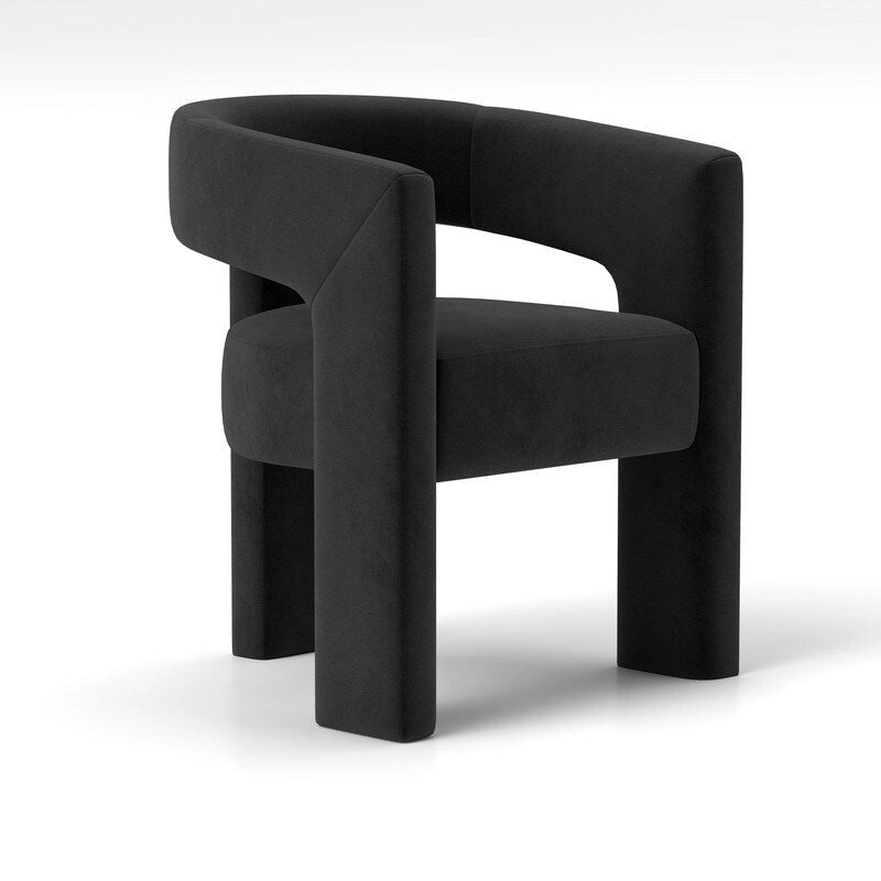 Chaise de salle à manger d'appoint en velours capitonnée, dossier ajouré, avec accoudoirs