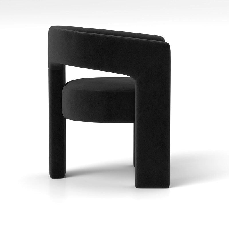 Chaise de salle à manger d'appoint en velours capitonnée, dossier ajouré, avec accoudoirs