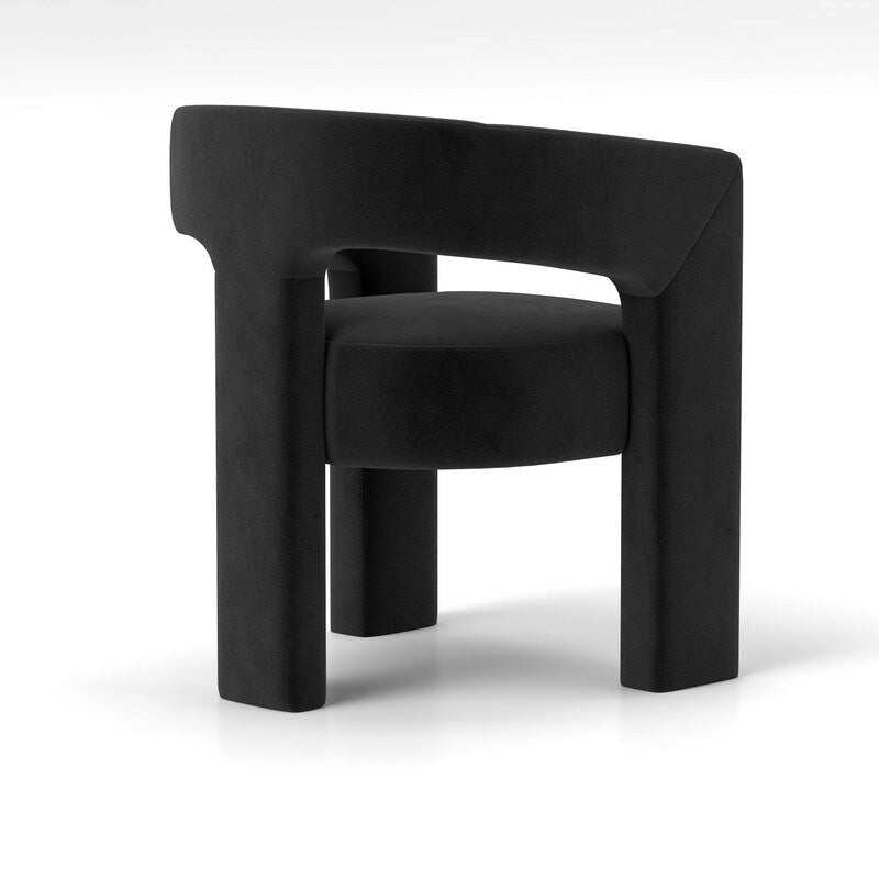 Chaise de salle à manger d'appoint en velours capitonnée, dossier ajouré, avec accoudoirs