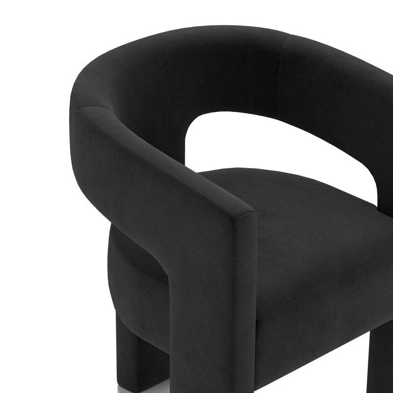 Chaise de salle à manger d'appoint en velours capitonnée, dossier ajouré, avec accoudoirs