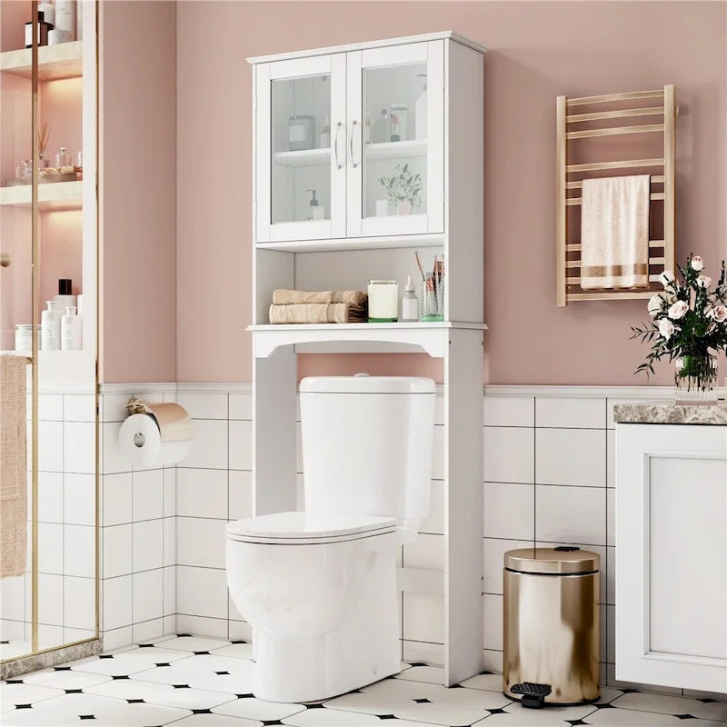 Organisateur de salle de bain au-dessus des toilettes 2 portes 1 étagère ouverte