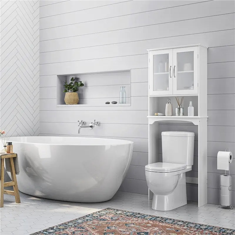 Organisateur de salle de bain au-dessus des toilettes 2 portes 1 étagère ouverte