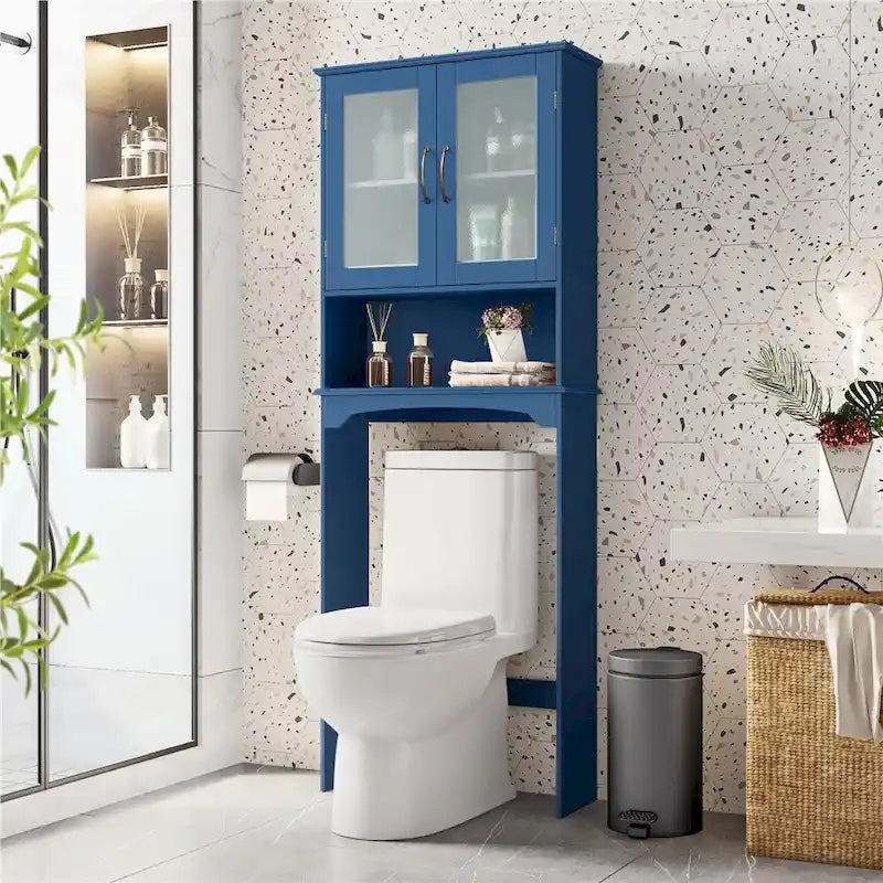 Organisateur de salle de bain au-dessus des toilettes 2 portes 1 étagère ouverte